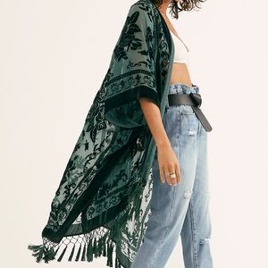 Free People Nightbird Burnout Kimono in Jade combo one size